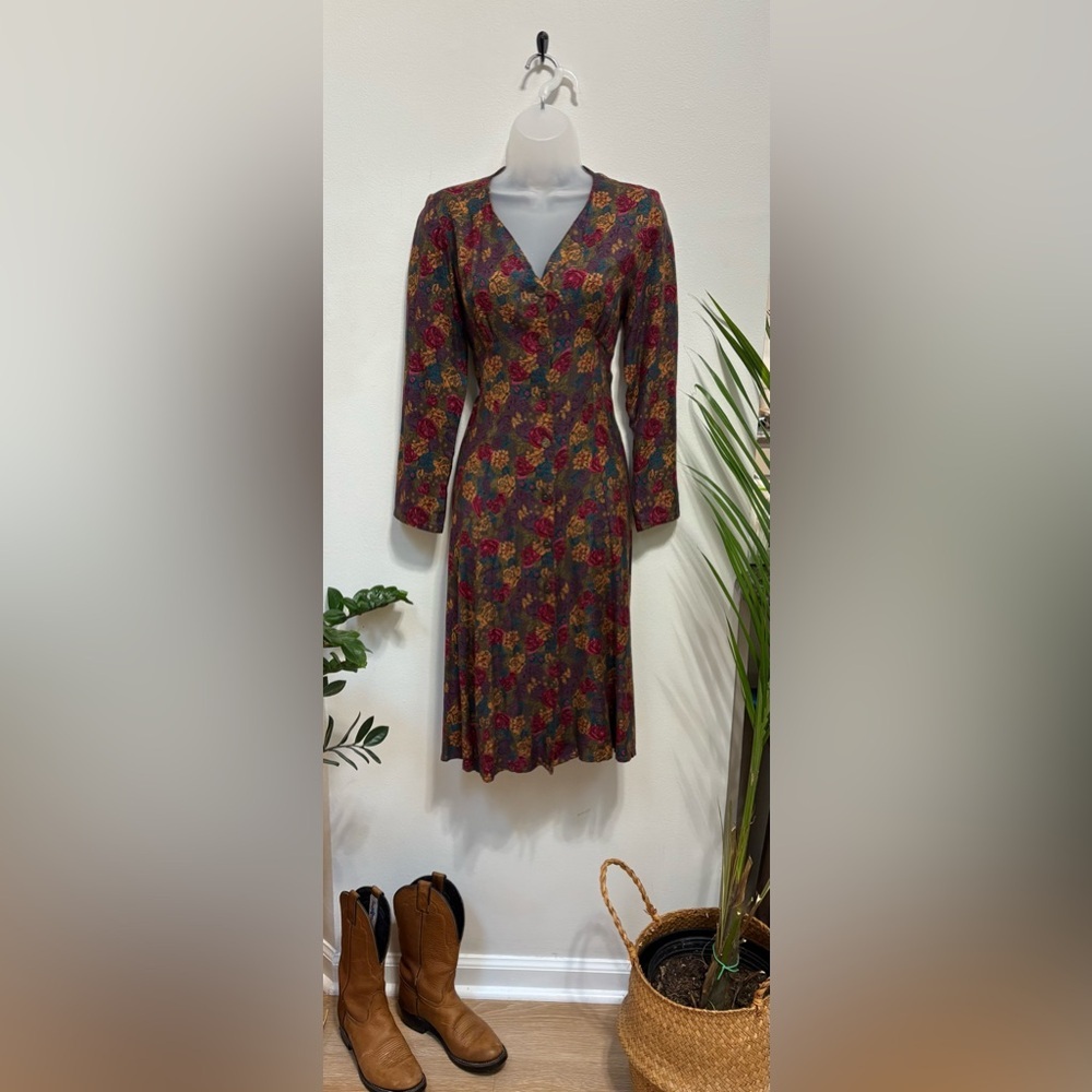 Vintage Putamayo floral linen blend midi dress, size XS